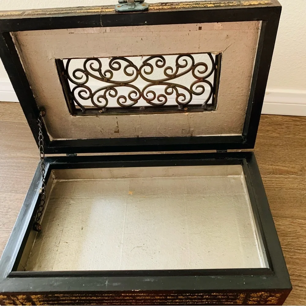 Wooden Jewelry Box with Metal ornaments